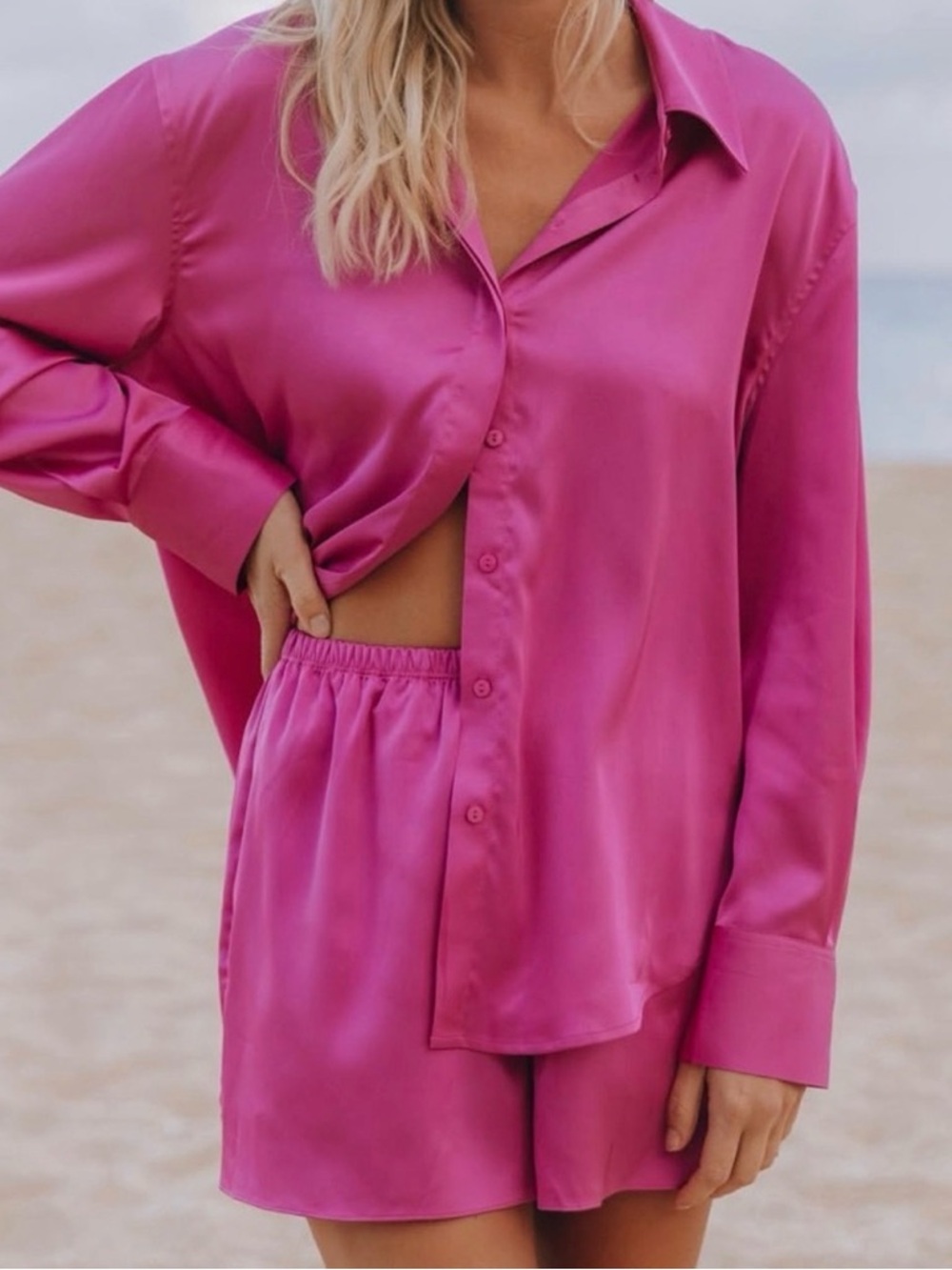 Daily Drills Pink Silk Button Down